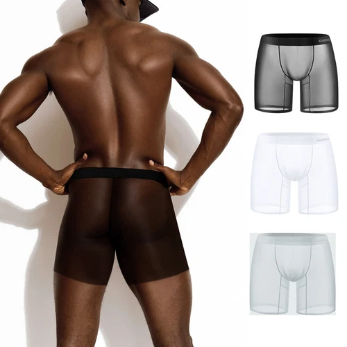 Men's Sexy Ultra-thin Transparent Boxer Briefs Shorts Ice Silk Underwear Trunks - Picture 1 of 17