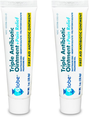 (2 Pack) Globe 1Oz Triple Antibiotic Ointment + Pain Relief, Dual Action Maximum