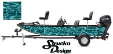 Teal Blue Abstract Cracked Surface Fish Bass Boat Black Decal Wrap USA Vinyl