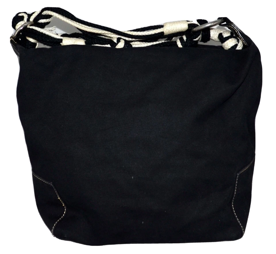 GAP Black Cotton Canvas Hobo Bag with 2 Black & White Twisted Rope Straps - Image 2 of 4