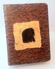 Handmade Paper Journal w/ Carved Elephant 5x7 Notebook Diary Deckle Pages