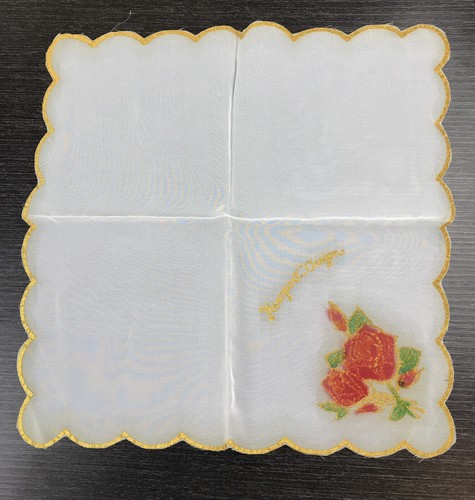 Fazzoletto da donna vintage souvenir stato Newport Oregon rose oro usato in ottime condizioni 11”x11” - Foto 2 di 7