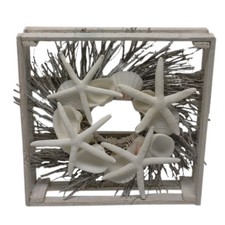 HANDCRAFTED 9" MIXED SHELL WREATH w/CRATE FRAME STARFISH COASTAL NAUTICAL DECOR