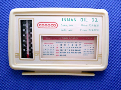 Vintage 1977-1978 NOS CONOCO Desktop Calendar & Thermometer NEW OLD STOCK HERE!!