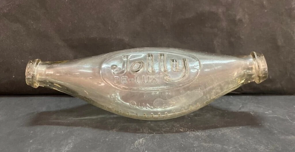 OLD VINTAGE JOLLY DE-LUX TABLE SPOONS GLASS BABY FEEDER BOTTLE / MILK BOTTLE