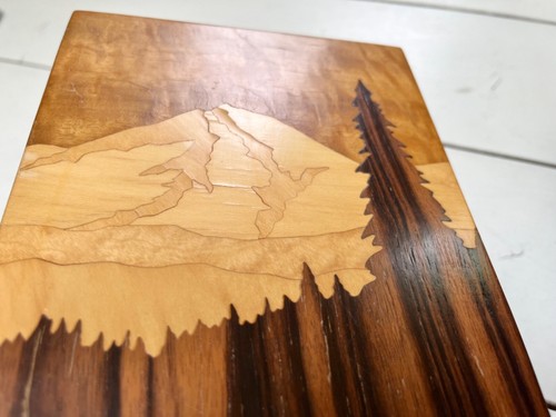 Handmade Wooden Mountain Scene Inlay Wall Art Hanging Small Maple Ebony Wood - Picture 6 of 8