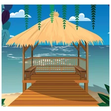 ISLAND HUT BACKDROP 2-Piece CARDBOARD CUTOUT Standups Standees Tropical Beach