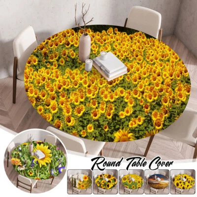 Elastische Sonnenblumen Bedruckte Runde Tischdecke Wasserdicht Picknick Outdoor Tisch Abdeckung - Bild 1 von 4