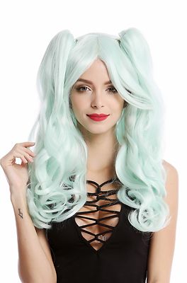 Perücke Damenperücke Cosplay 2 Zöpfe lang wellig Gothic Lolita Japan Mint Grün