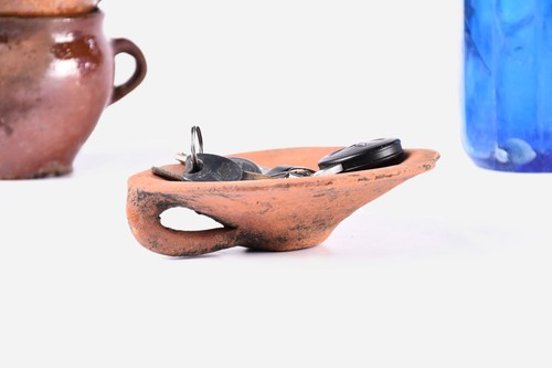 Vintage clay bowl, Antique clay lid for pot
