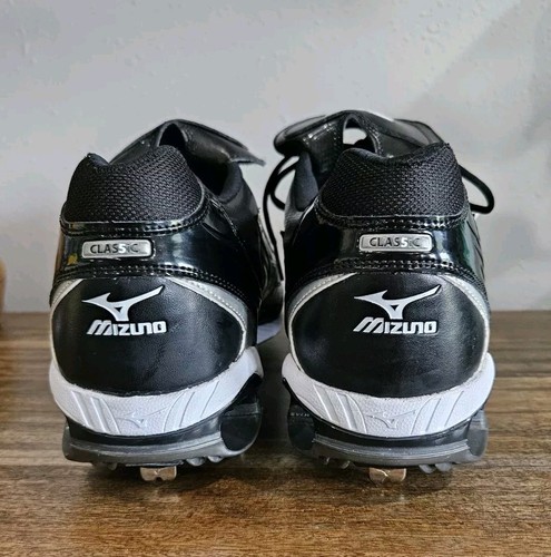 Mens Size 13 Nine Spike Classic Baseball Metal Cleats MIZUNO Black White New - Picture 2 of 13