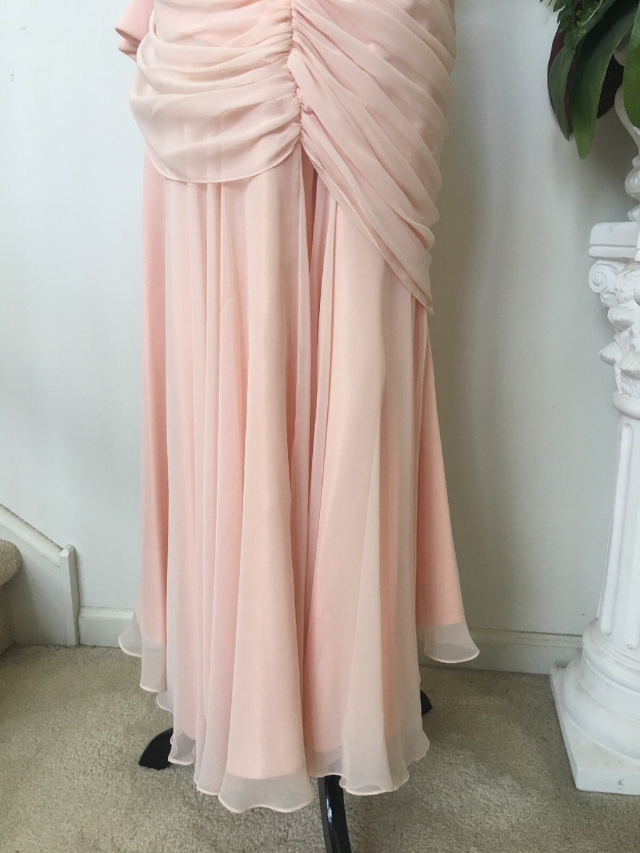 Tadashi Peach Sequin Faux Wrap Chiffon Sleeveless Dress Size 4 EUC