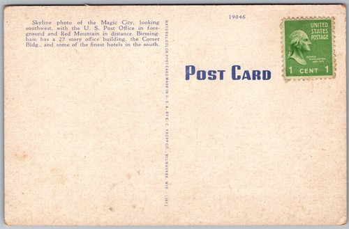 Vintage Birmingham Alabama AL Luftbild Geschäftsabschnitt Innenstadt 1940er Postkarte - Bild 2 von 2
