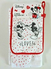 Disney MICKEY MINNIE MOUSE LOVE 3-Piece Kitchen Set Towel Oven Mitt Pot Holder