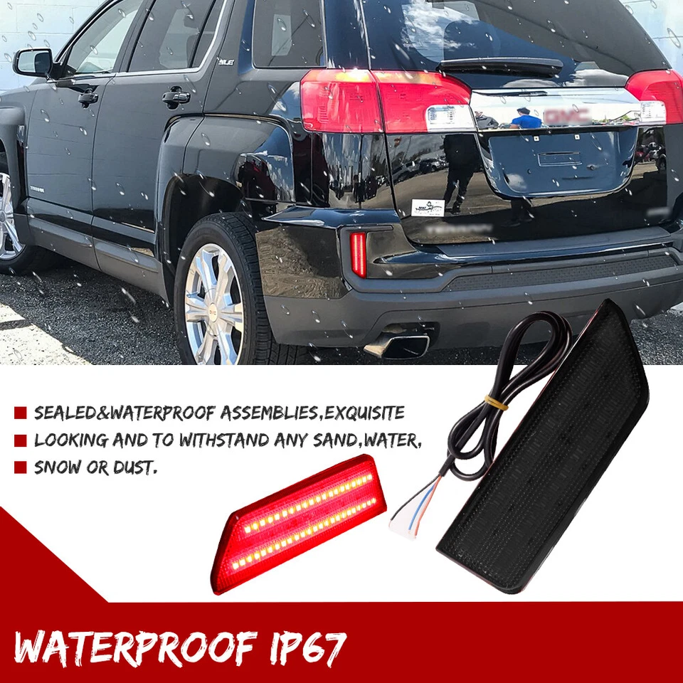 Smoked Rear Bumper Reflector Red LED Tail Brake Lights For 2016 2017 GMC Terrain - Image 2 of 4