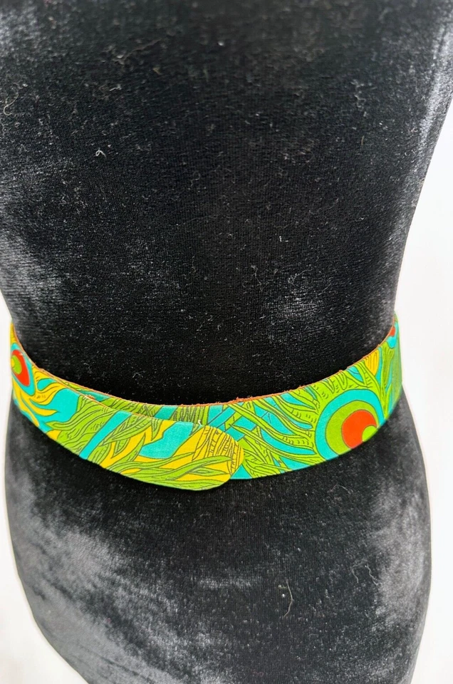 Cinturón Cintura Vintage La Mendola Mod Art Retro Estampado Pavo Real Cuero Gasa Verde Foto 3 de 4
