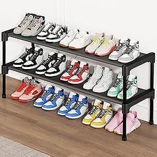 Long Shoe Rack-Shoe Organizer 3 Tier Shoe Rack for Closet Front Door Entryway Ga