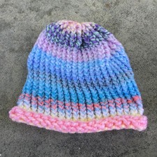 Hand Knit Beanie Crochet Winter Hat Adult Knitted Delicate Colorful