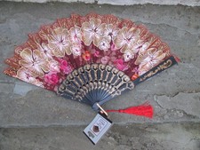 HAND FAN 18th C COLONIAL FABRIC FOLDING REENACTOR SPARKLE DOGWOOD GEORGIAN ROSE