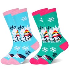Kids Ski Socks Thermal Winter Warm Thick 7-12 Years 02 Lake Blue  Sky Blue