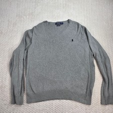 Polo Ralph Lauren Mens XL Pima Cotton V-Neck Sweater Heather Grey Pony Logo