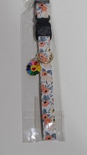 Floral Dog Collar w/ Colorful Smiling Flower Charm - Adjustable 12-18in