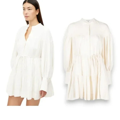 Mini Vestido Shona Joy Brigitte En Niveles Lino Algodón Crema US 2 AUS 6 Para Mujer’s - Imagen 11 de 11