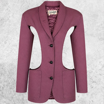 Jean Paul Gaultier Pour GIBO Vintage 80s Cut-Out Cage Designer Blazer Plum