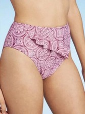 Shade  Shore Asymmetrical Ruffle Front High Waist Cheeky Bikini Bottom NWT S