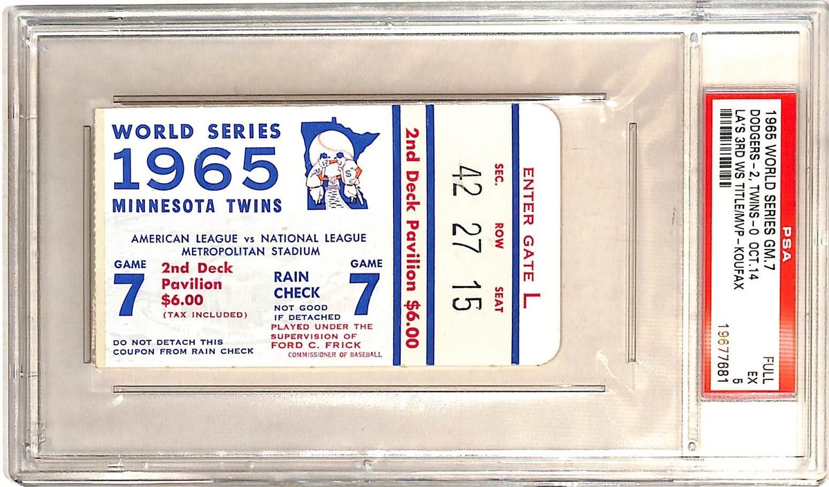 1965 World Series Game 7 Ticket PSA 5 Dodgers Koufax MVP | eBay