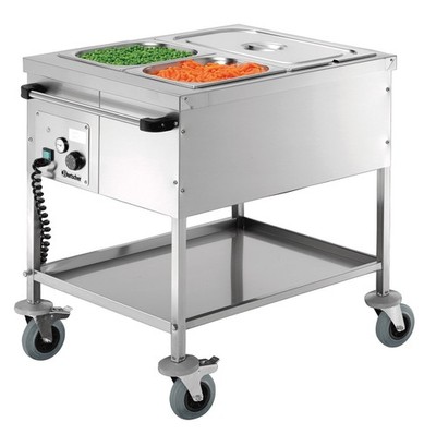 Bartscher fahrbarer Elektro Speisenausgabe-Wagen Bain Marie Edelstahl 2 x 1/1 GN