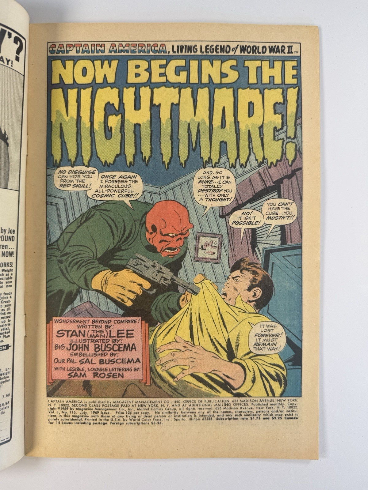 Captain America #115 (1969) Red Skull Cosmic Cube Story Stan Lee Buscema thumbnail 10