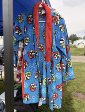 Nintendo Super Mario Bros Mario Luigi Kids Hooded Fleece Robe Belted S Blue