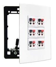 Premium 6 Speaker Wall Plate 1 Gang Screwless Banana Plug Binding Post
