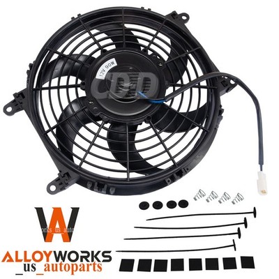 10'' 12V 90W Electric Radiator Fan Cooling Slim Push Pull Fan+Mounting Kit ALLOY