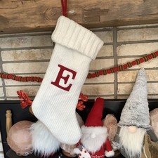 Target Wondershop White Monogram Knit Christmas Stocking Initial E Red Lined