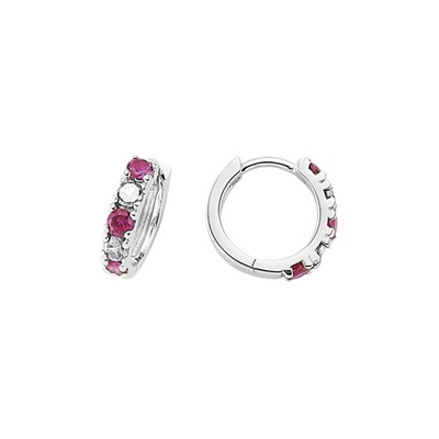 Silver Jewelco London Red CZ Alternating Eternity Huggie Hoop Earrings 15mm