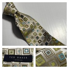 TED BAKER LONDON Lustrous Iridescent Modern Retro Squares Silk Tie USA made