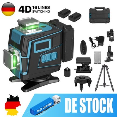 16 Line Laser Level Wasserwaage 4D 360° Kreuzlinienlaser + Koffer+Stativ 2xAkku