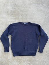 Vintage Polo Ralph Lauren Men  s Navy Blue Sweater Heavy Knit Cotton Size Medium