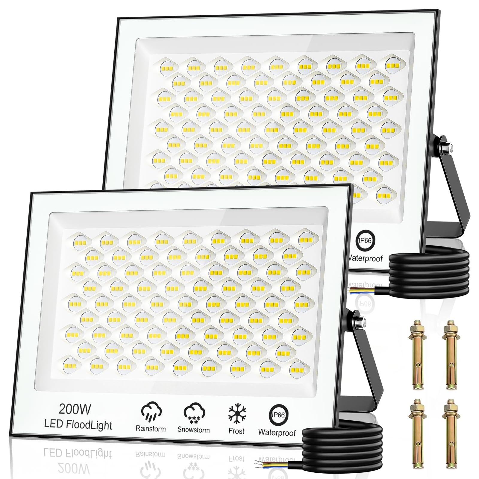 Kit 2x Faro LED Esterno 200W Alta Luminosità 20000LM 6500K IP67