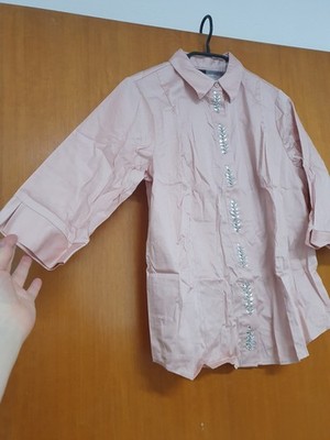 LANGARM BLUSE HEMD V-AUSSCHNITT IN ROSA GLITZER GR. 38 NEU A715