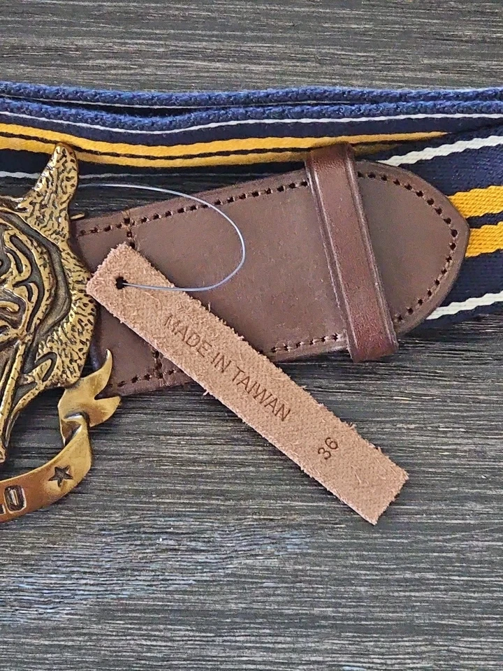 Cinturón Acrílico Polo Ralph Lauren Rayas Tigre Hebilla Talla 36" Hombre Verde Azul Marino Foto 3 de 4