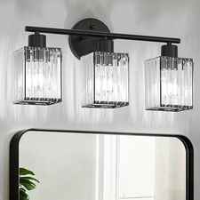 3 Light Bathroom Light Fixtures, Modern Crystal Vanity Lights over Mirror Black