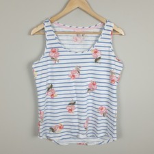 Joules Vest Womens 14 White Blue Stripe Floral Coastal Summer Casual Sleeveless