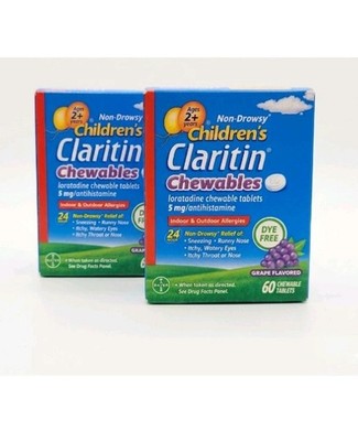 Childrens Claritin Chewables 24 Hour Allergy Relief Grape 60ct 2 Pack Exp 01/28 