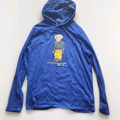 vintige Polo Ralph Lauren Polo Bear Blue Hooded Graphic Pullover Men's L