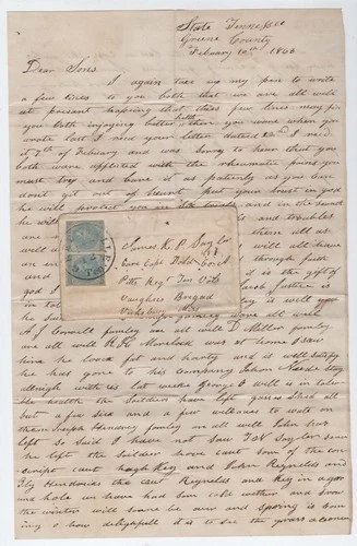 CONFEDERATE CIVIL WAR LETTER & NICE COVER to Soldier in 61st Tennessee Infantry