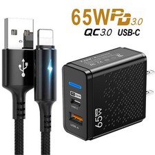 For iPhone 14 Pro Max 13 12 11 8PLUS 65W PD USB-C Fast Charger/Type-C Cable