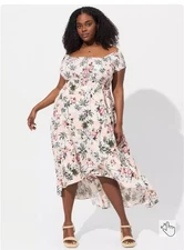 Torrid Size 5 Maxi Challis off shoulder tulip hi-low dress with pockets NWOT